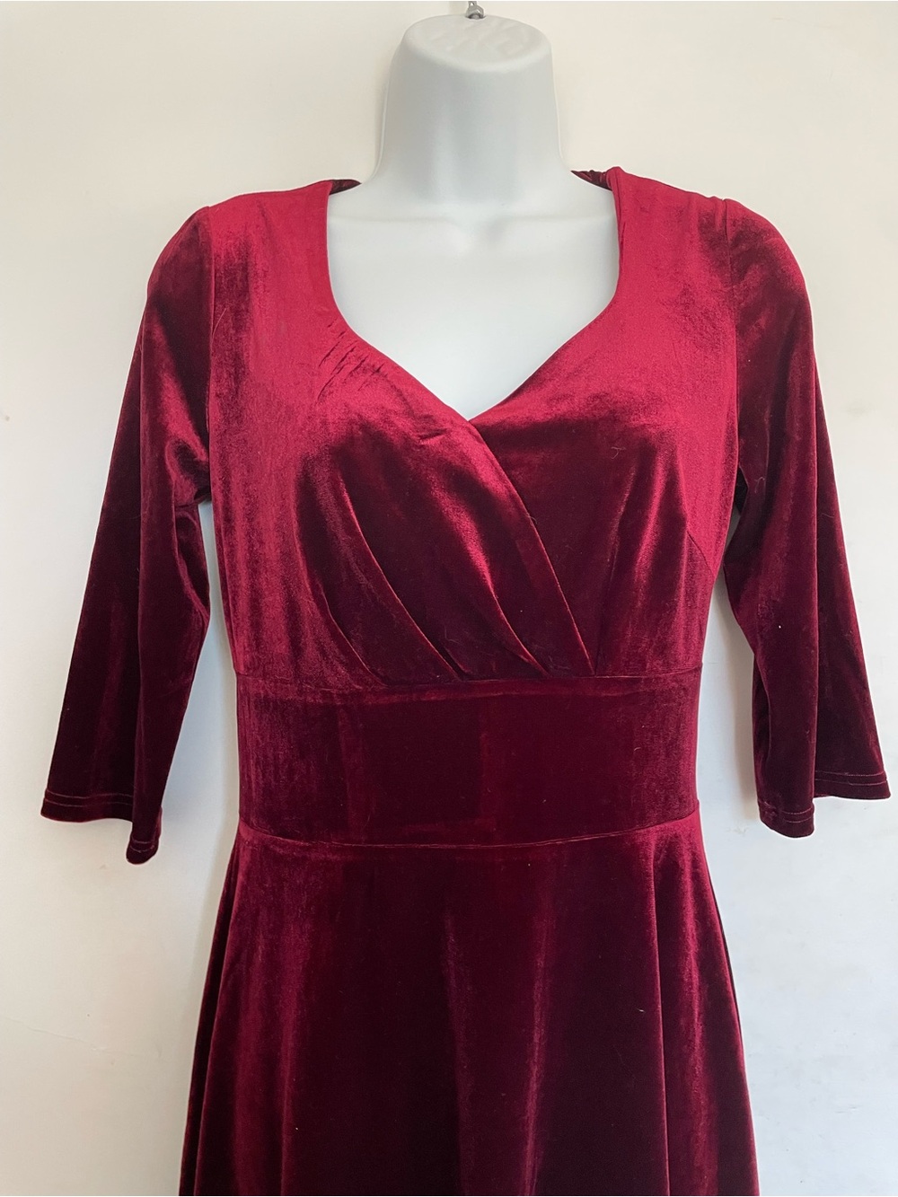 Lux Velvet Wrap-Front Long Sleeve Dress in Wine
